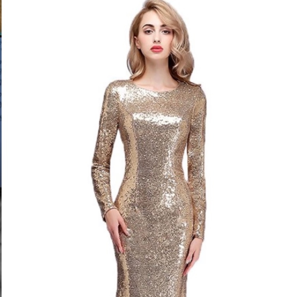 Long sleeve gold dress